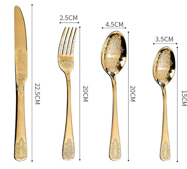 Ensemble de Couverts Européens Dorés en Acier Inoxydable 24pcs
