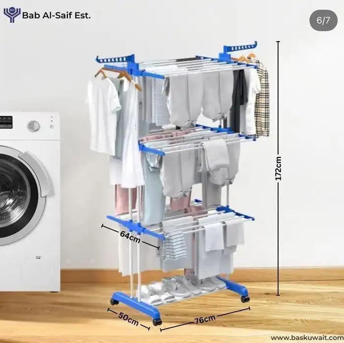 Séchoir à Linge Pliant à 3 Niveaux avec Roulettes