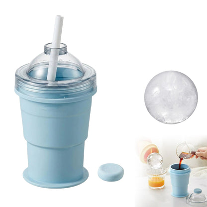 Tasse / Gobelet Pliable en Silicone avec Paille & Moule à Glaçons