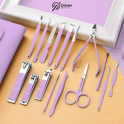 Kit D’accessoires De Manucure Professionnel 16x1 En Acier Inoxydable, Soin, Art, Cuticule, Ciseaux, Coupe-ongles.😎