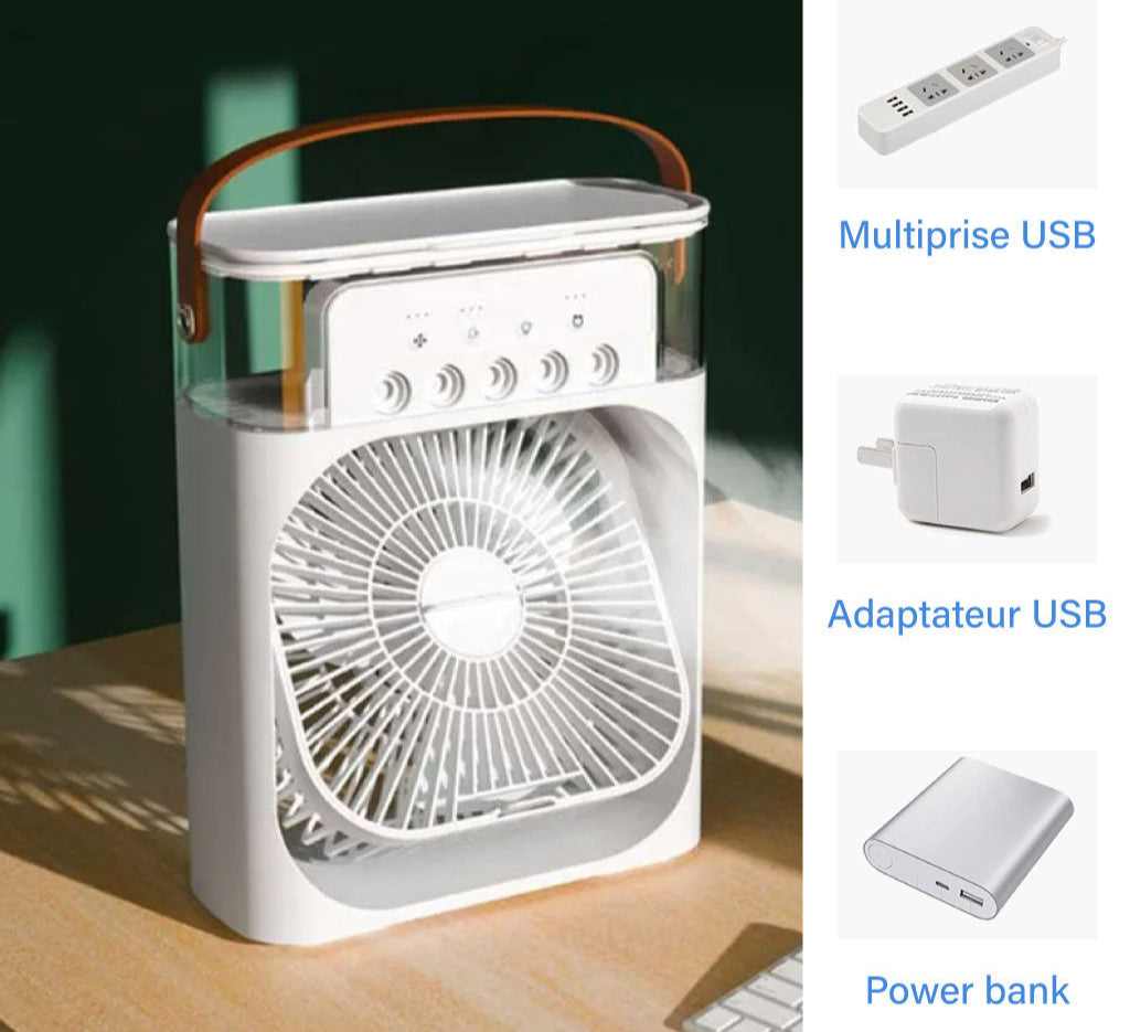 Min i Refroidisseur D’air Portable À Glaçons À 3 Vitesses avec LED intégré.