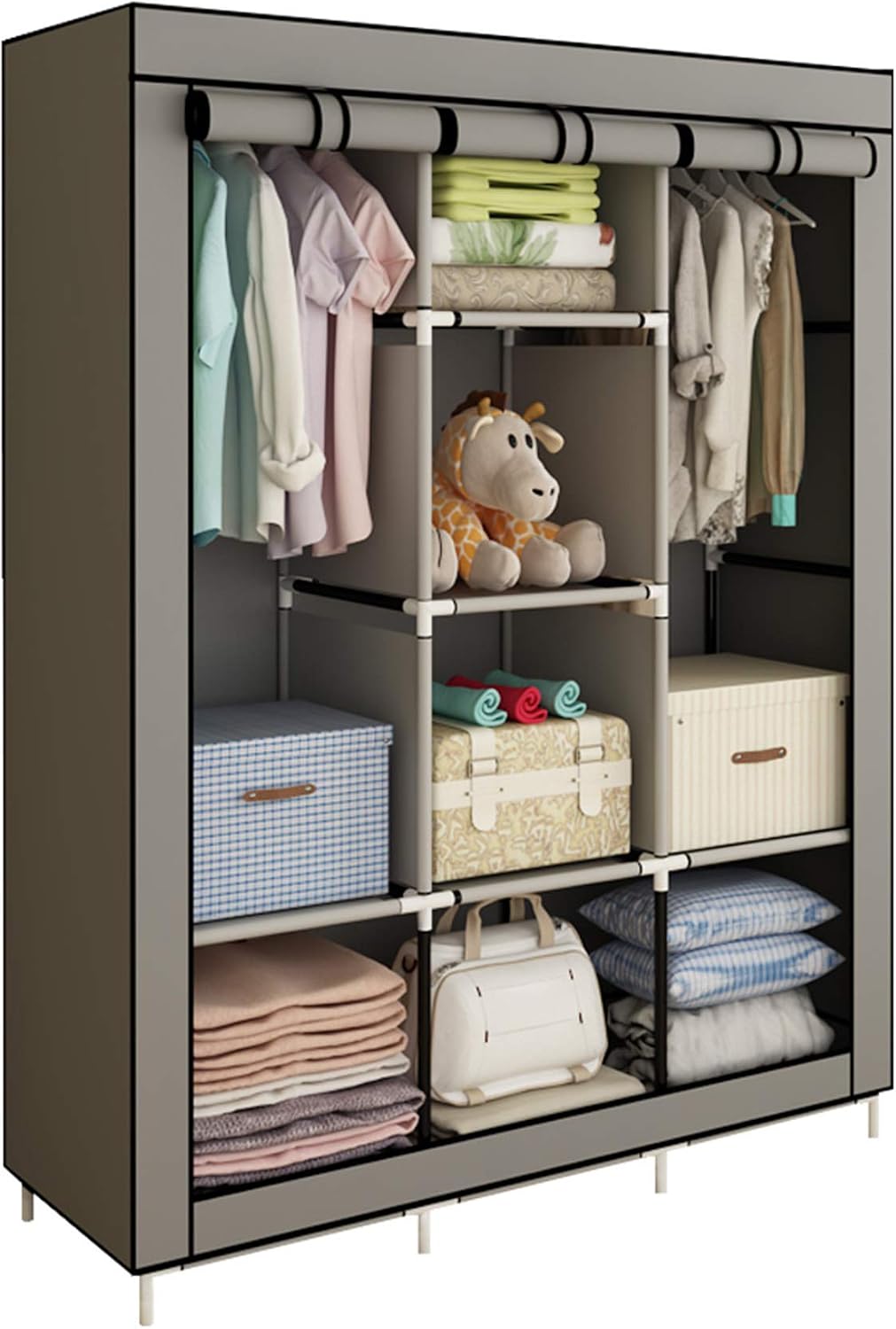 Armoire de Rangement Module en Tissu – 2 Penderies & 8 Étagères