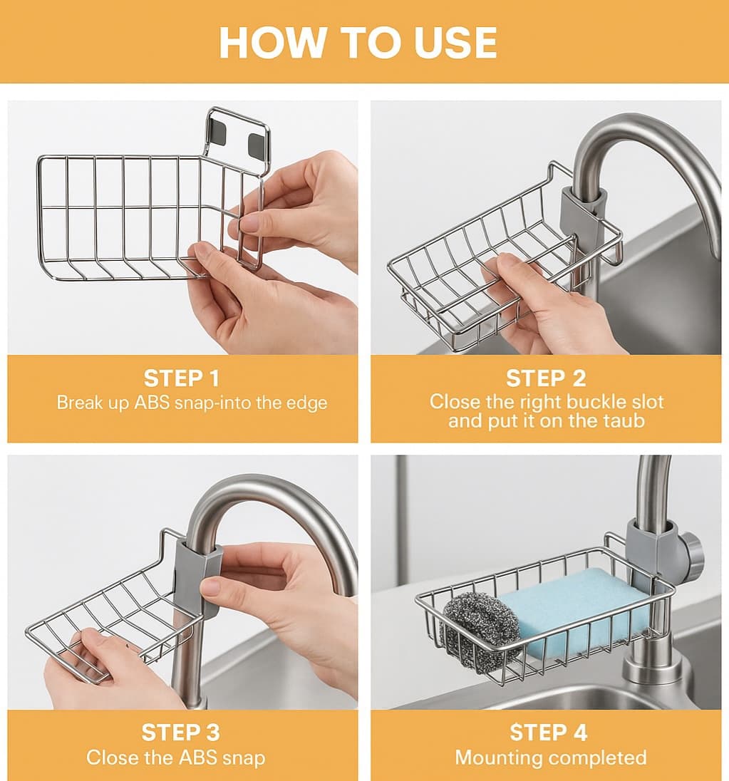 Porte éponge fixation sur robinet