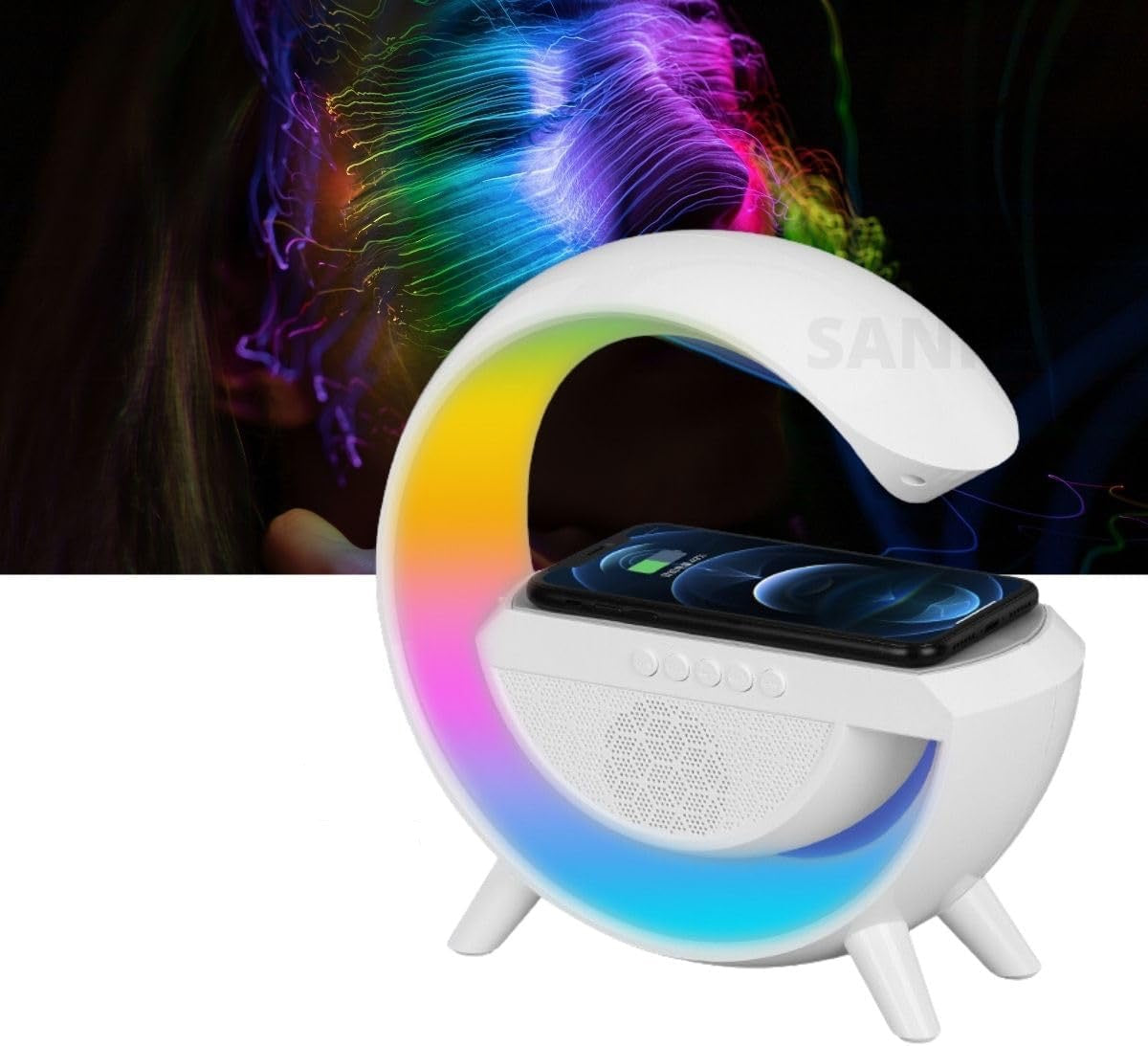 Speaker Bluetooth RGB avec chargeur wireless universel.