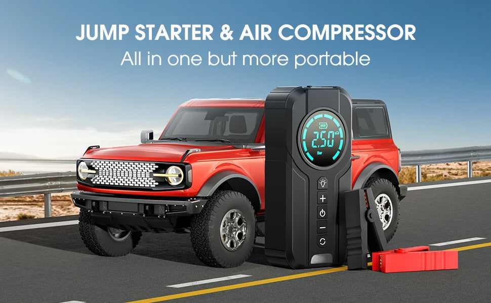 Booster de Voiture 3-en-1 – 3000A + Compresseur + Power Bank