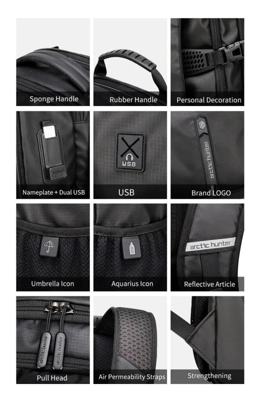 Sac à Dos Arctic Hunter – 30L | Ordinateur 13–17" | USB