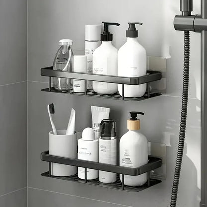 2 Étagères Murale Adhésive en Aluminium – Organisation Sans Perçage pour Cuisine & Salle de Bain