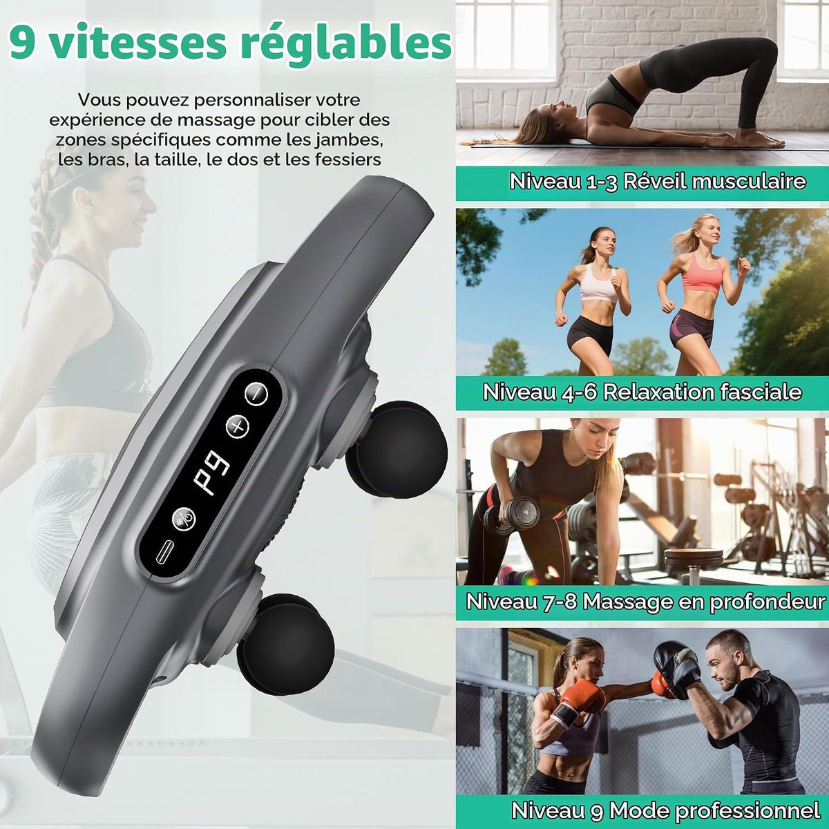 Pistolet De Massage Par Vibration à 6 Têtes
