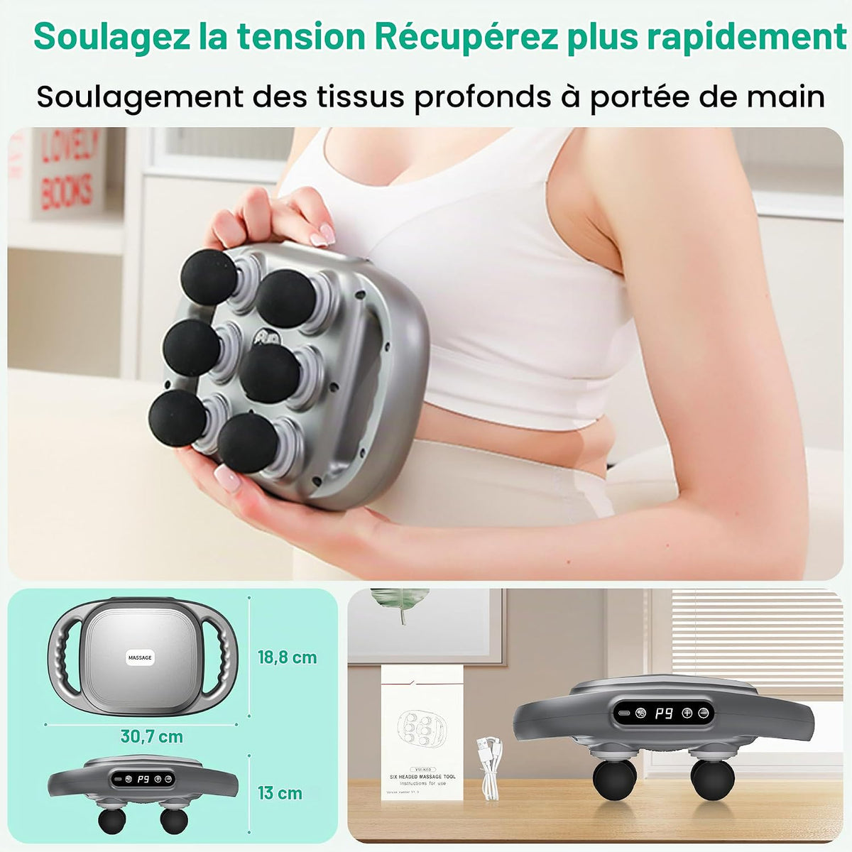 Pistolet De Massage Par Vibration à 6 Têtes